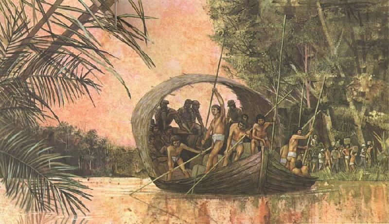 unknow artist In order to kunna attend to underline prompt pa its expedition tvars over Sydamerika barley Gonzalo and his husband a river in Amazon jungle France oil painting art